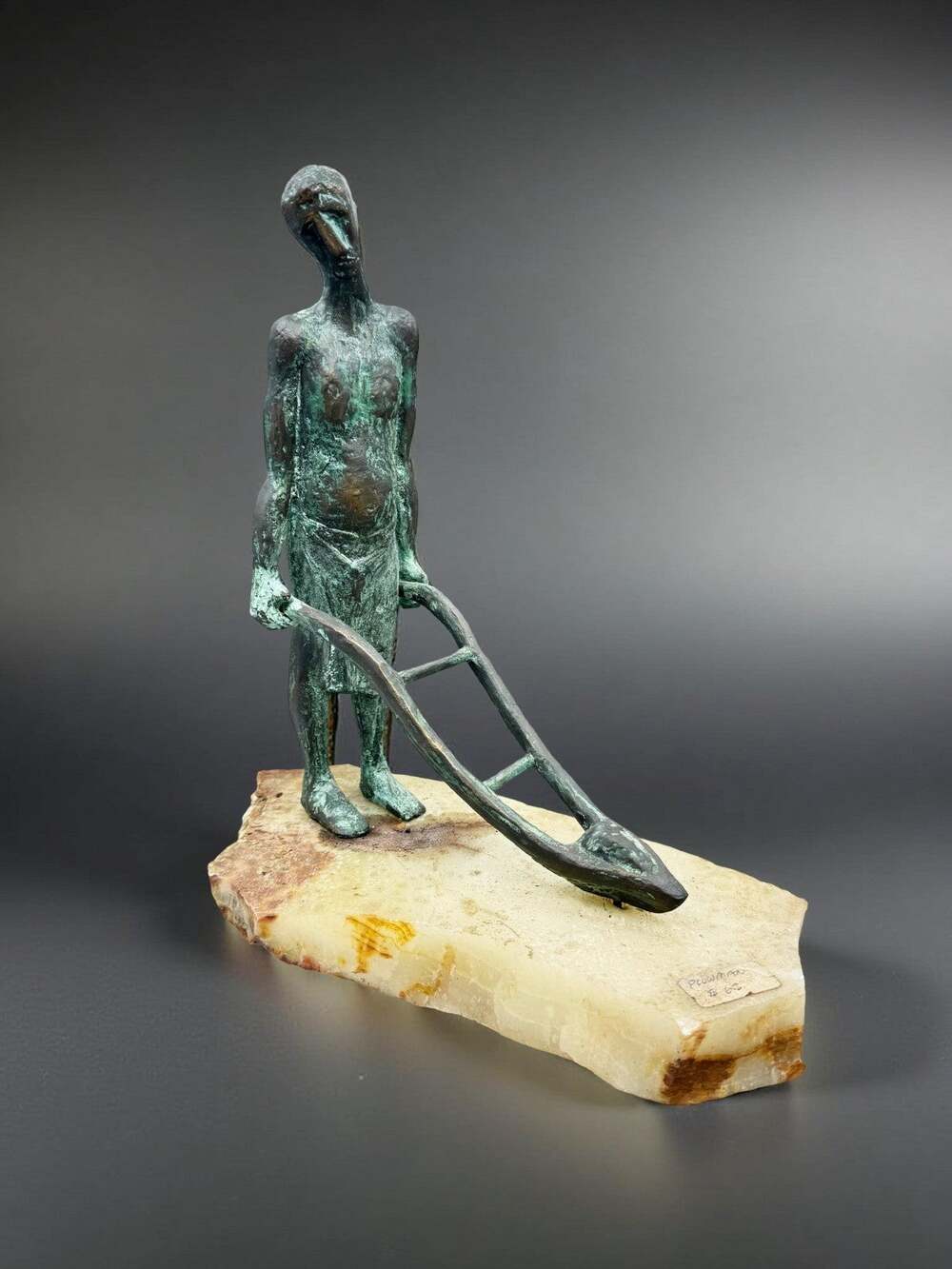 Henri Louis Bouchard Art Deco Bronze Sculpture Marble France Man with Plow 12"